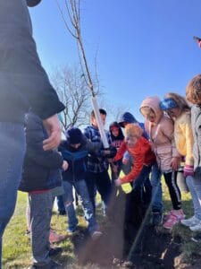 students planting trees