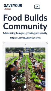 food builds community with pictures of students working in a garden