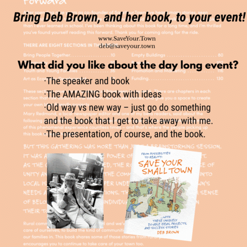 bring Deb to town to speak at your event promotion, pic of book coverand pic of Deb