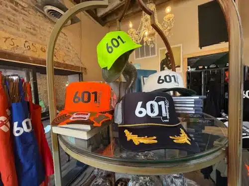 hats on a stand for sale at the 1720 gift shop in Natchez MS