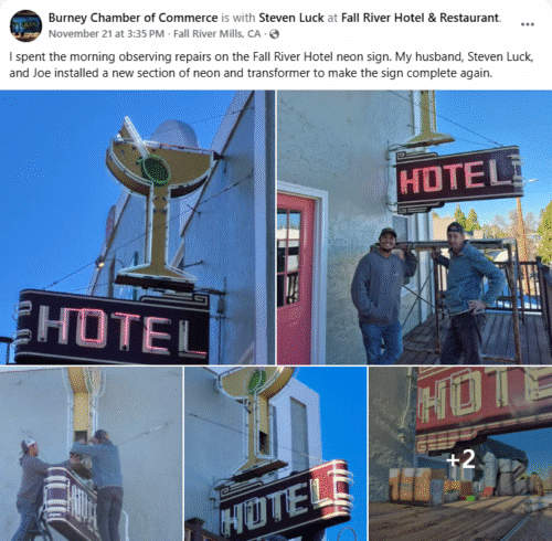 Old neon hotel sign in Burney