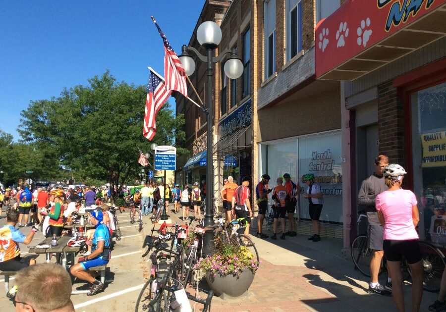 RAGBRAI bike riders in Webster City